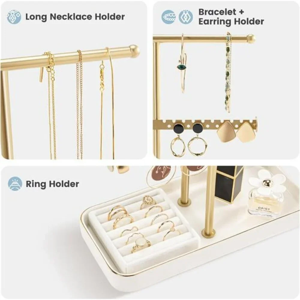 Lolalet Jewelry Necklace Holder Gold Display Stand Ceramic Base Ring Tray 14in